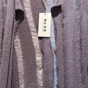 NA-KD Lavender distressed  Open-Knit Button Cardigan nwt M